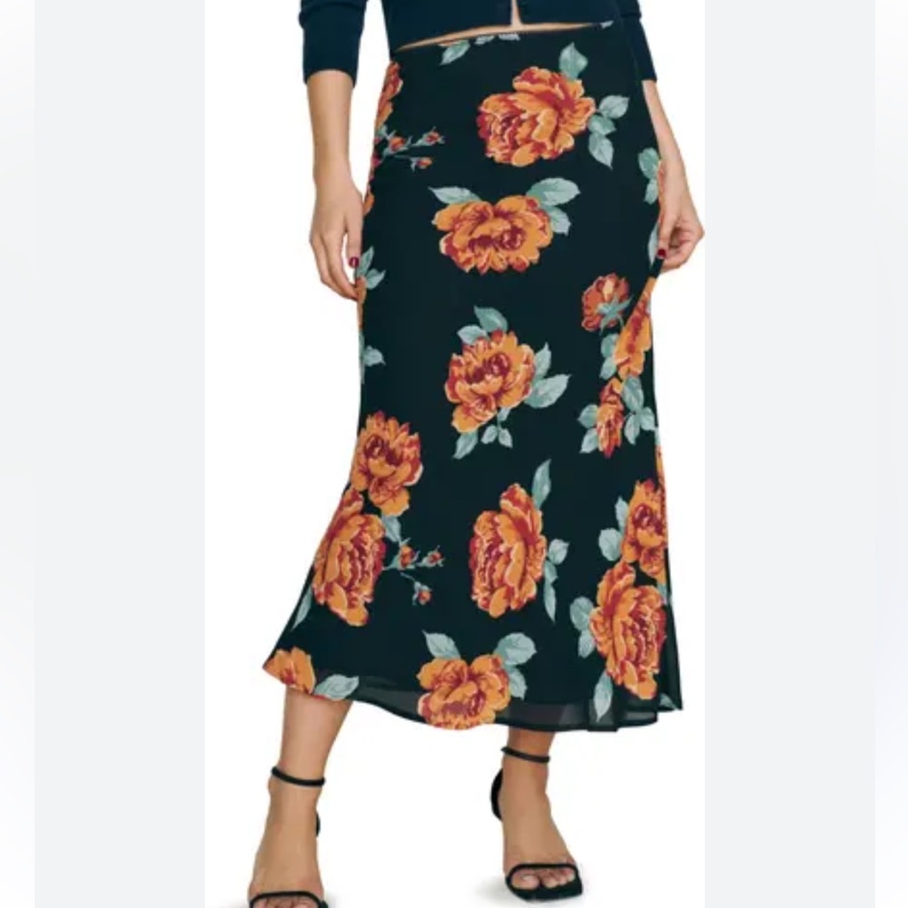 Reformation Black Floral Skirt